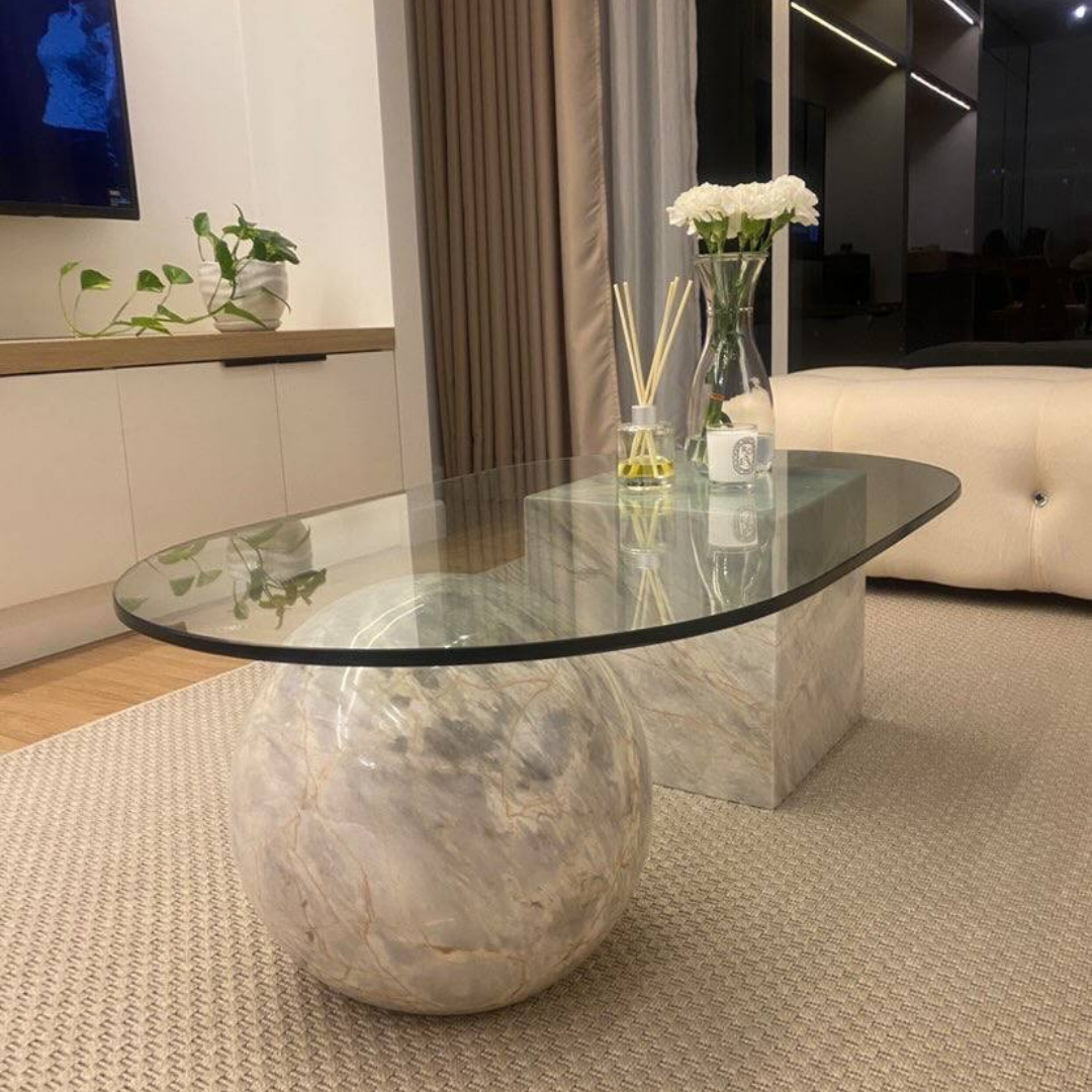 Coffee Table With Dining Table Glass Top Stone Base Oval Table